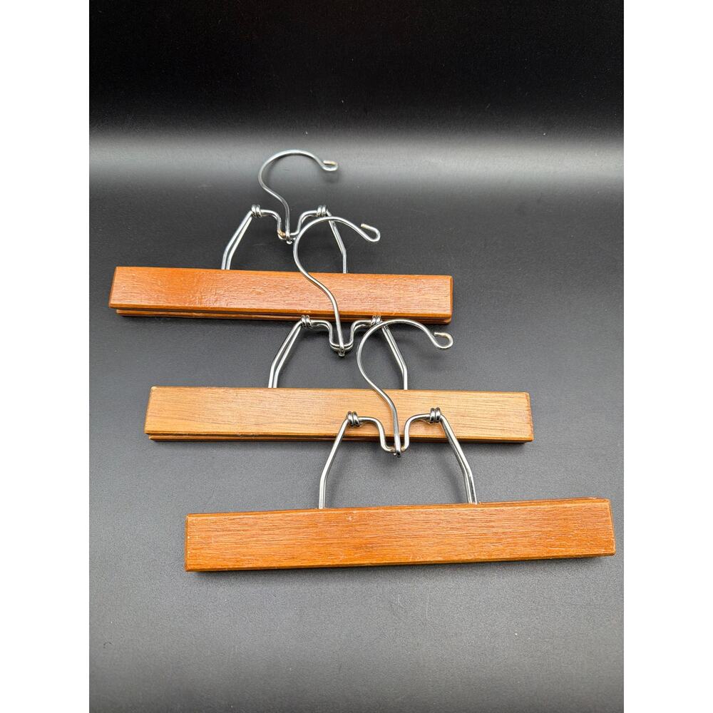 Vintage Wooden Clamp Pants Hangers Set Mid Century Skirt Trouser Hangers 9" MCM